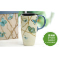 Hot sale 550ml full color glazed ceramic mug custom coffee mug with plastic lid